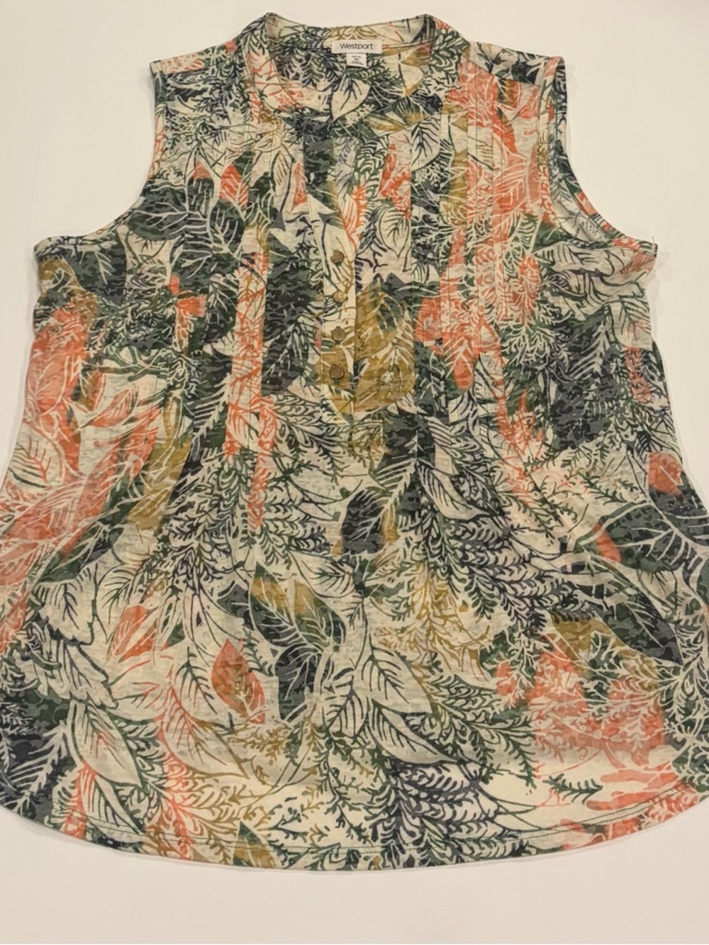 Westport Multicolor Leaf-Print Sleeveless Top - Sz Petite M